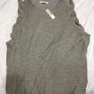 Madewell metallic grey tank with ruffles